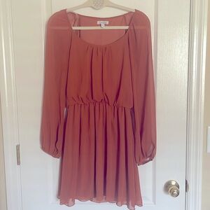 Speechless Long Sleeve Burt Orange Boho Style Dress Semi- Sheer